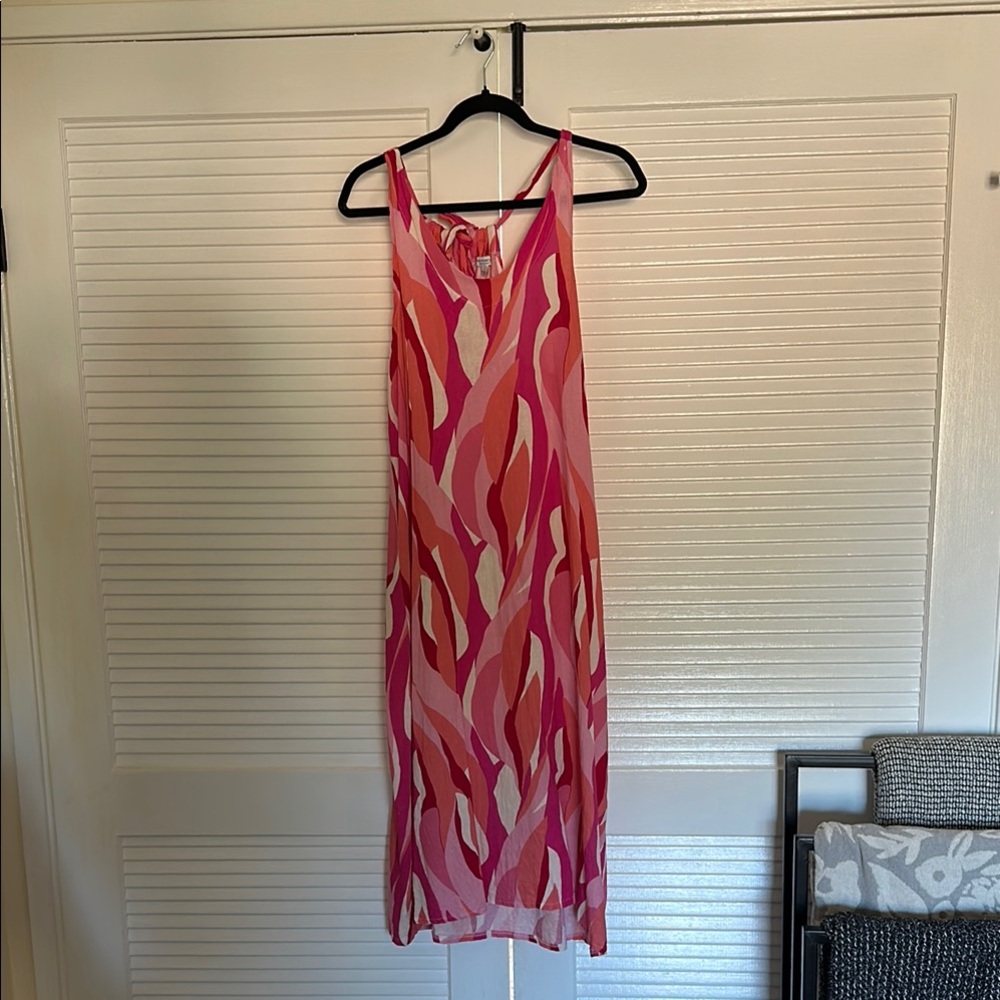 Pinks and White Sleeveless Halter Midi Dress